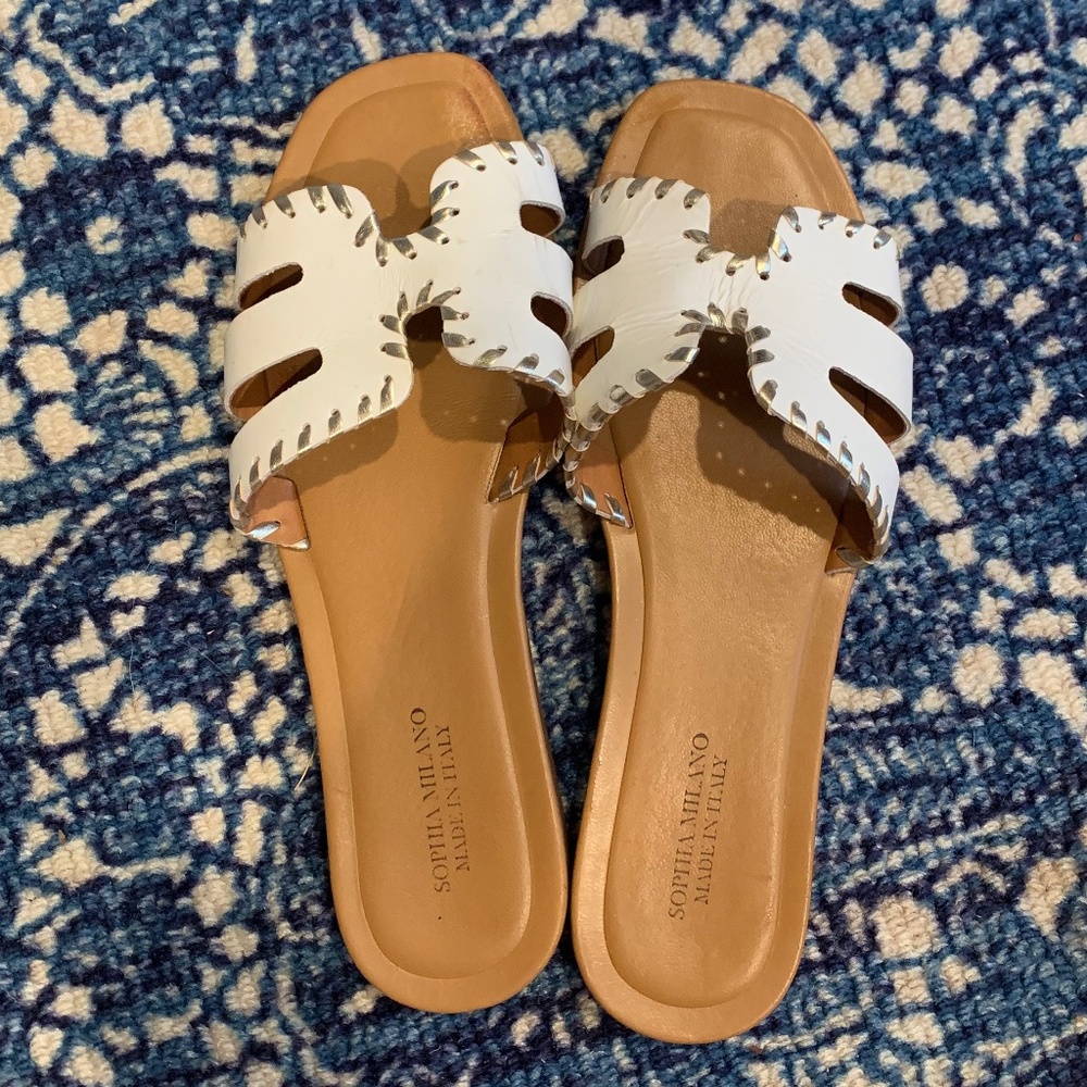 Sophia Milano- Made in Italy- White Leather Slides